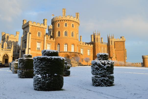 a view of Belvoir Castle in the winter season