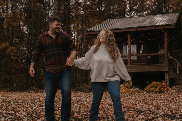 Couple in fall at cabin