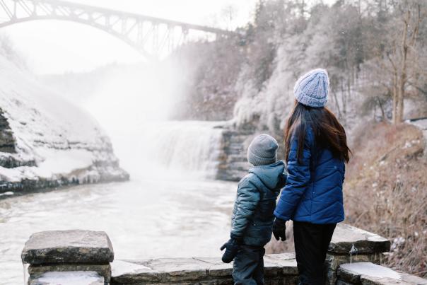 Woman and child at Letchworth in winter