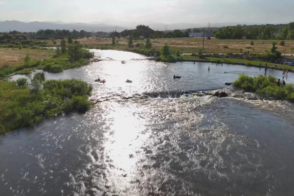 People tubing in St. Vrain Creek