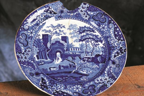 A plate recovered from an archaeology dig on Mackinac Island is on exhibit in the Richard & Jane Manoogian Mackinac Art Museum