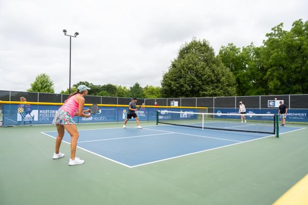Athletes playing pickleball in Sun Prairie at the 2025 Madtown Pickleball Open