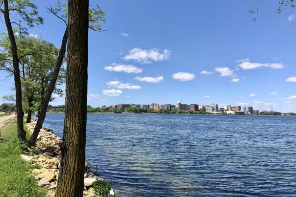 A view of downtown Madison from the lake loop path