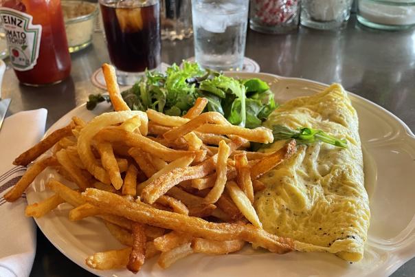 Sardine omelette and frites