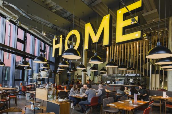 Cafe area of HOME cinema in Manchester