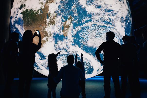 Floating Earth installation at Trafford Palazzo by Luke Jerram