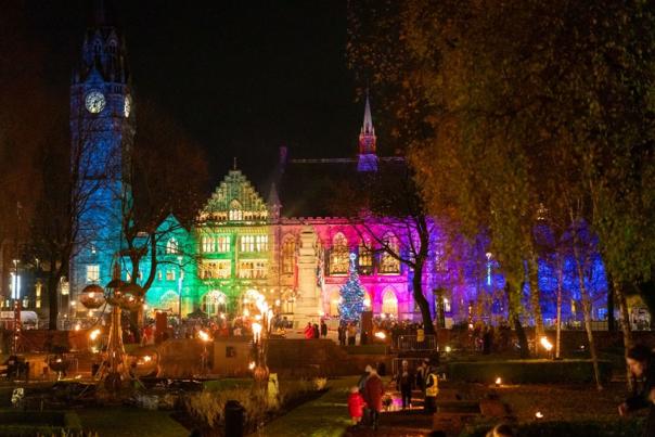 Christmas light display at Rochdale Town Hall