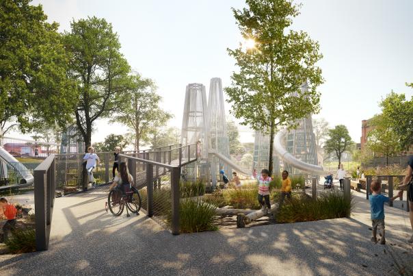 Towers, tunnels and a see-through slide over the River Medlock – Mayfield’s huge new play area unveiled 
