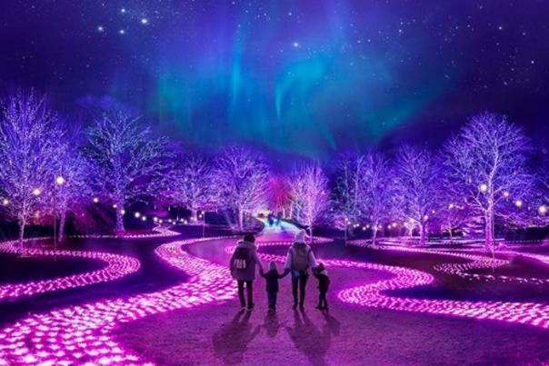 Family at light show at Heaton Park