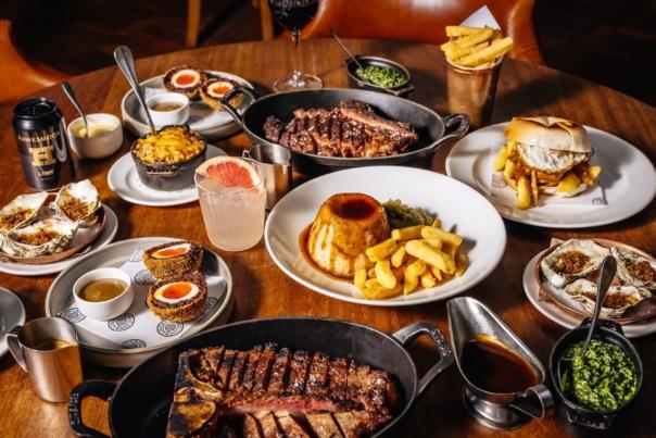 Selection of steak, burgers and pies