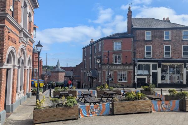 Outside drinking area in Stockport Market