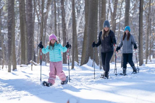 People snowshoeing at Camp Vits