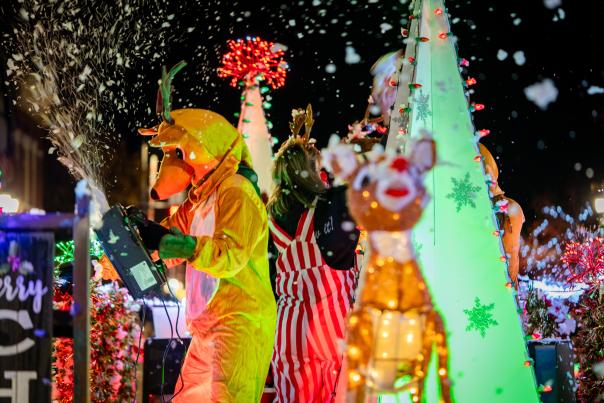 Lakeshore Holiday Parade reindeer with snow cannon