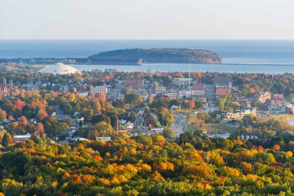 Fall color views from the lookout at Marquette Mountain in Marquette, Michigan.