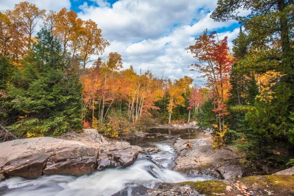 Fall color at Yellow Dog Falls on the Yellow Dog River near Big Bay, Michigan.