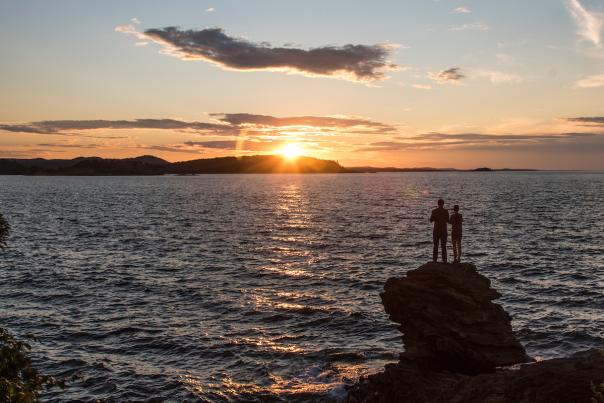 Sunset over Lake Superior at Presque Isle Park, Marquette, Michigan.