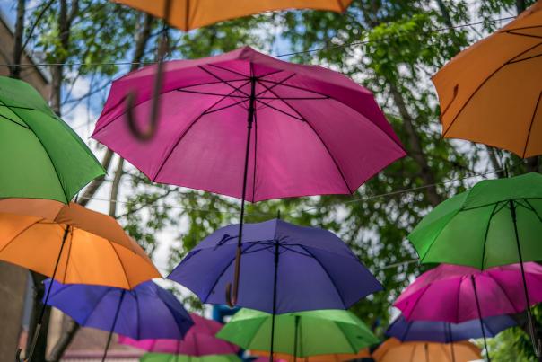 Umbrella art installation in Marquette, Michigan.