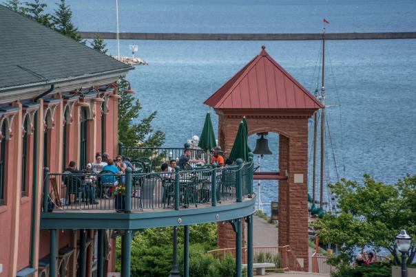 Patio dining in downtown Marquette, Michigan.