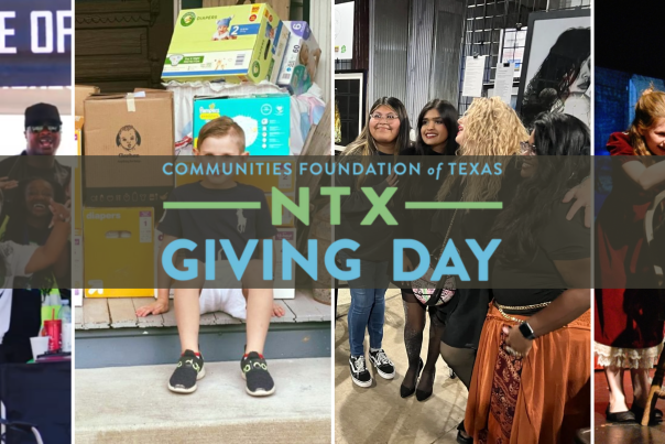 Four pictures in a collage with the North Texas Giving Day Logo on top.