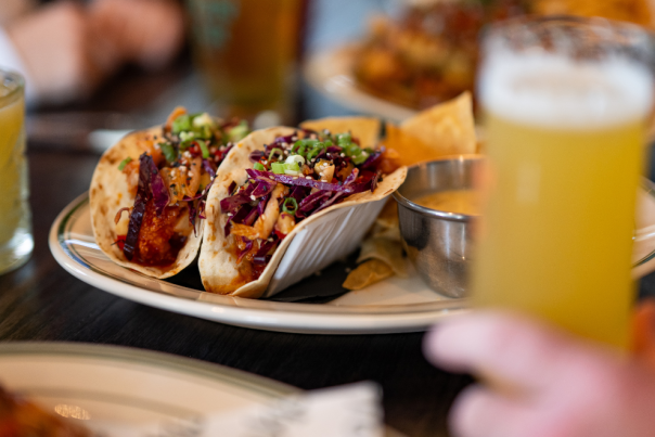 Two shredded pork tacos with a margarita at Union Bear