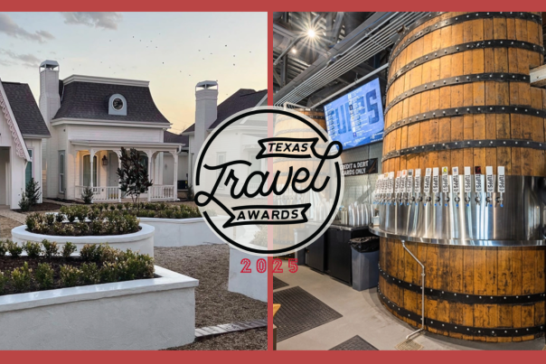 Texas Travel Awards 2025 header photo - Bingham Estate and Tupps photos with award logo in the middle