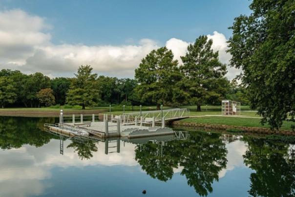 Kayak launch on a pond in a park