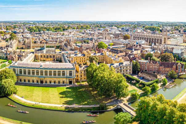 An aerial view of the city of Cambridge