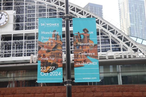 Banners outside Manchester Central for WOMEX 24