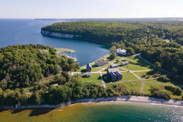 Aerial image of Fayette Historic State Park, located in the Upper Peninsula of Michigan