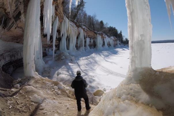 Ice caves during winter on Grand Island in the Upper Peninsula of Michigan
