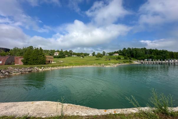 A view from the water of Lime Island, located in the Upper Peninsula of Michigan