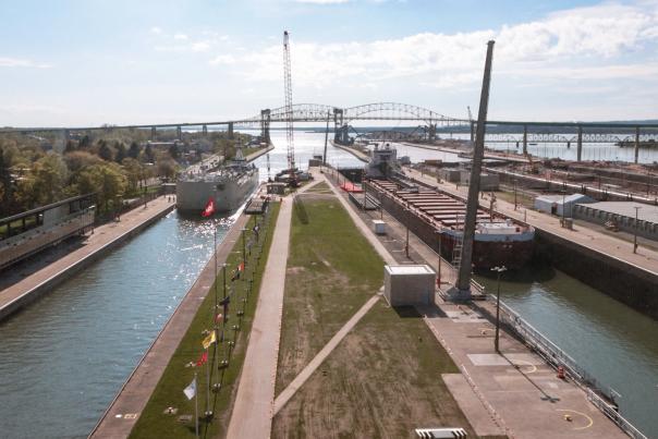 Freighters in the Soo Locks, located in the Upper Peninsula of Michigan