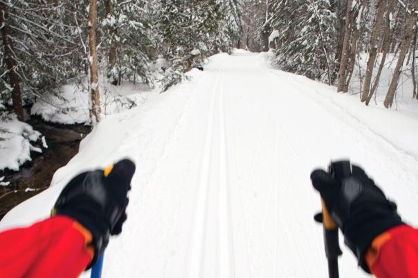 Cross country skier on a trail in the Upper Peninsula