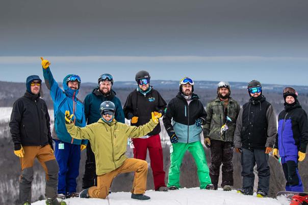 A group of snowboarders in the Upper Peninsula of Michigan