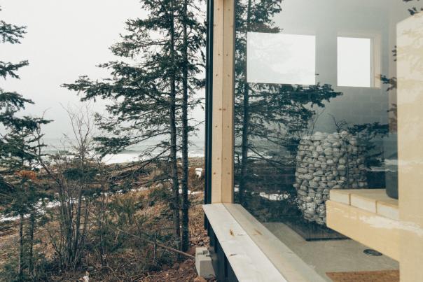 A view of Lake Superior and a sauna in the Upper Peninsula of Michigan