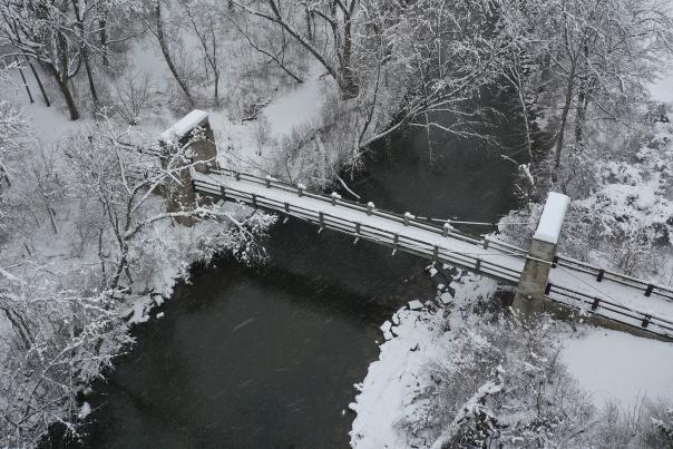 Snow covered bridge in Wauwatosa