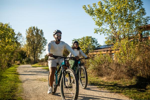 two people biking in Havenwoods State Park