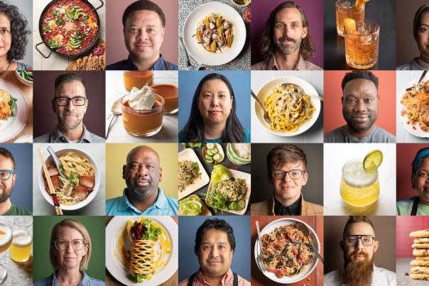 a grid of milwaukee chef headshots and food photography featuring dishes and chefs from the Milwaukee Cookbook