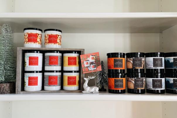 Holiday candles on display at Citrus & Cane in Mobile, AL