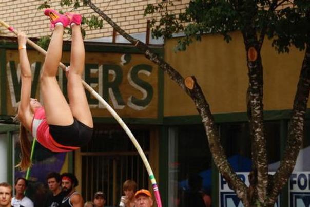 person pole vaulting