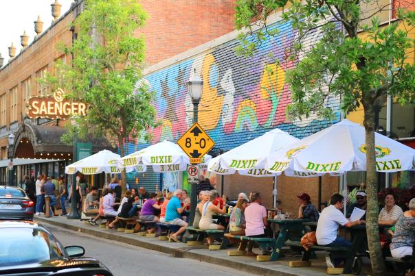 art lining the streets at the loda art walk in mobile alabama