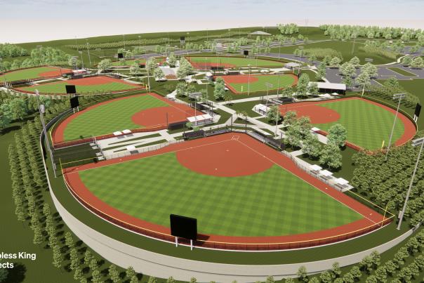 rendering of an arial view of a baseball field