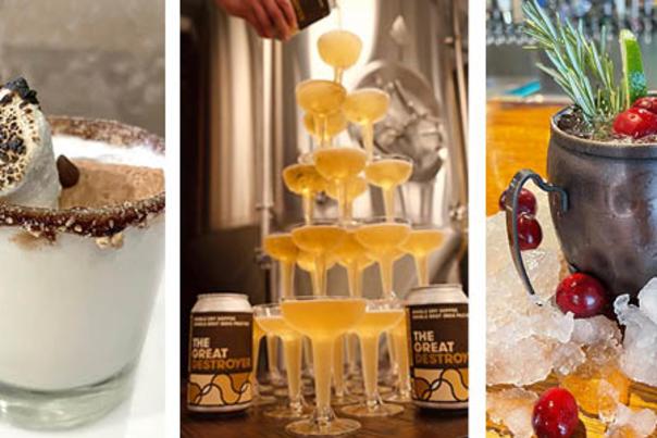 White chocolate cocktail, champaign tower and a Moscow Mule