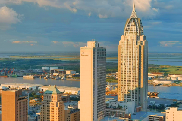 aerial view of downtown Mobile