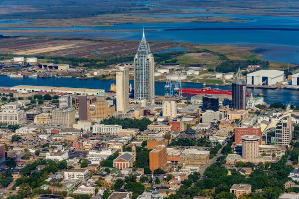 aerial view of downtown Mobile