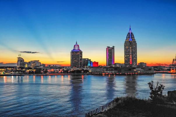 waterfront and city skyline