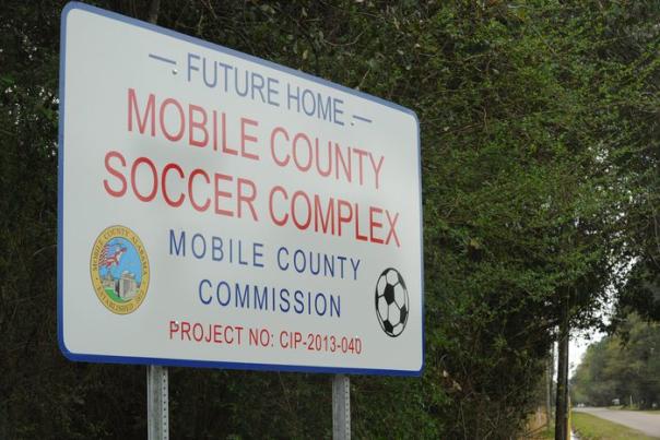 road sign for the Mobile County Soccer Complex
