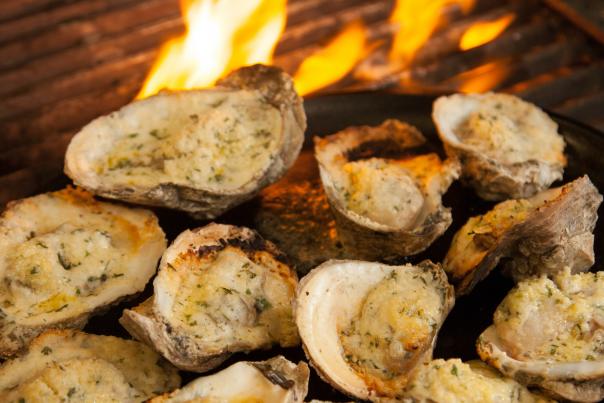 oysters on a fire grill