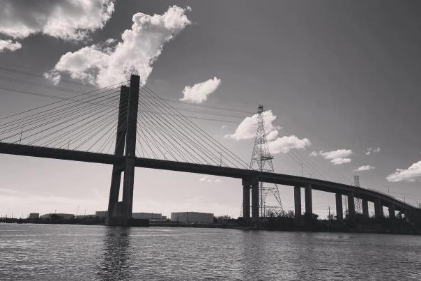 black and white image of the Cochran Bridge
