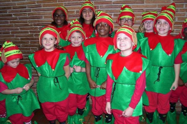 group of children in elf costumes